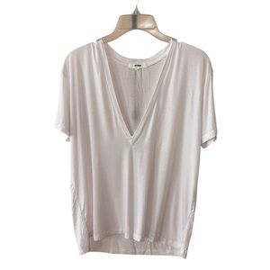 John Brown White Plunge V Neck Shirt